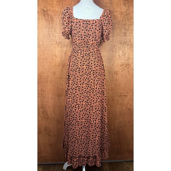 Patrons of Peace XS Adrian puff sleeve midi hi-low dress pink and black floral - Picture 5 of 15